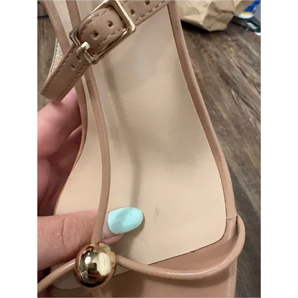 Strappy Heeled Sandals Pump 8.5 Light Tan Nude Wedding Bridal Summer Minimalist - Image 9