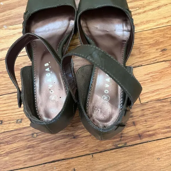 Novacas Vegan Olive Green Low Wedge Ankle Strap Mary Jane Shoes - Image 4
