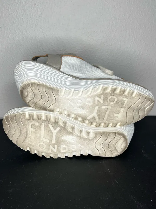 Fly London White & Solver Yedu Lace Up Peep Toe Wedge Sandals Size EU 39 - Image 9