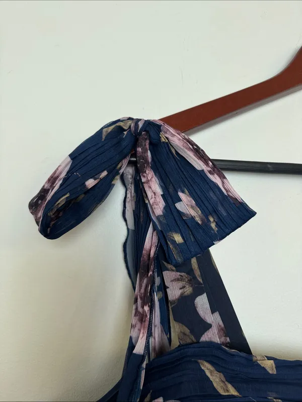 Lulus Navy Blue Floral Tie-Shoulder Maxi Dress - Image 4