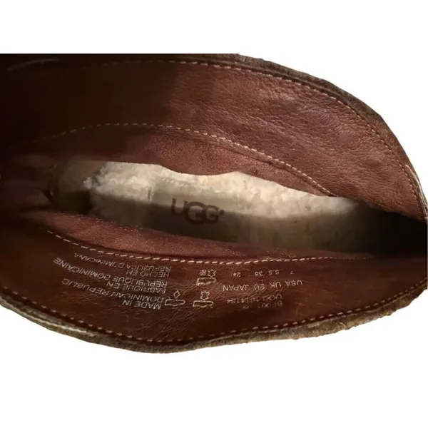 Ugg W Wright Belted Shearling‎ Lined Chestnut Leather Suede Ankle Boots Sz 7 - Image 9