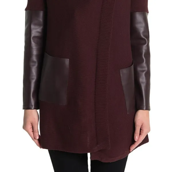 BLANKNYC Denim Faux Leather Trim High/Low‎ Cardigan - Image 2