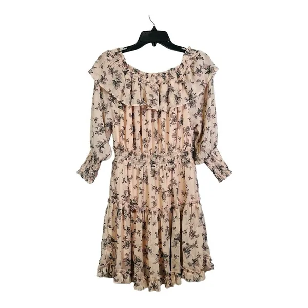 Hayden Los Angeles Floral Ruffle‎ Mini Dress Small Pink Smocked Off Shoulder - Image 12