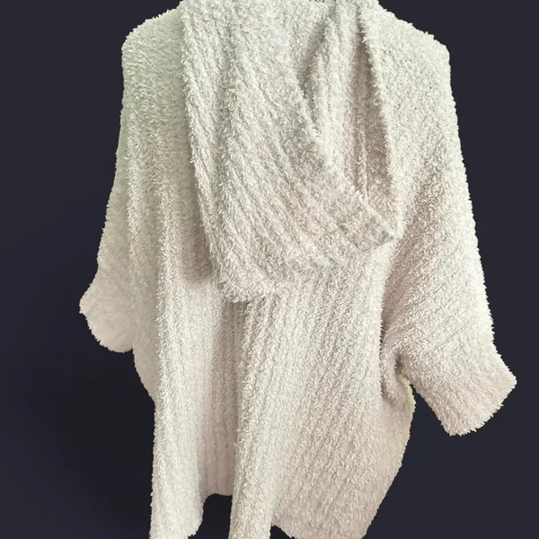 Hippie Rose Oversized Cozy + Warm Fluffy Cream Hooded Fuzzy Women Sweater M/L; OS - Image 2