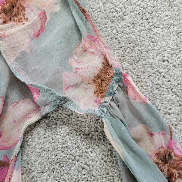 Express Wrap Dress Womens S/M Green Floral Watercolor Sheer Tiered Long Maxi - Image 10