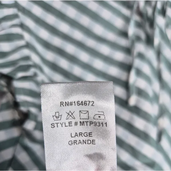 &merci Gingham Peplum Blouse Size L Green White Ruffle Cap Sleeve Tie Back Top - Image 7