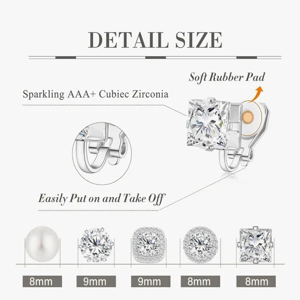 Sparking Hypoallergenic Cubic Zirconia Clip on Earrings 9mm NEW - Image 5