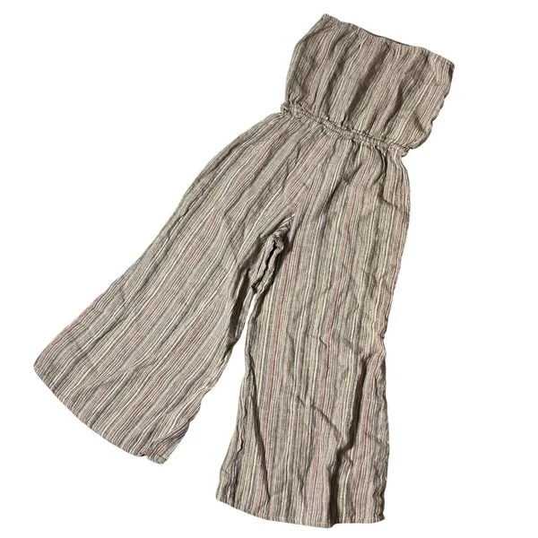 Blue Life‎ Striped Bohemian Coastal Linen Cotton Jumpsuit Wide Leg R059-5904 - Image 5