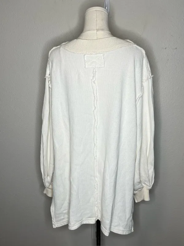 We The Free Asher V Neck Oversized Thermal Long Sleeve Top in Ivory Size XS - Image 2