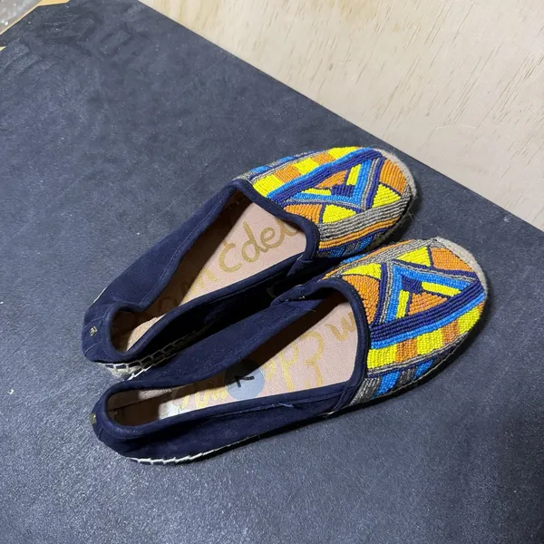 Sam Edelman MARIS Navy Blue Suede Beaded Espadrille Loafers Size 7 - Image 3