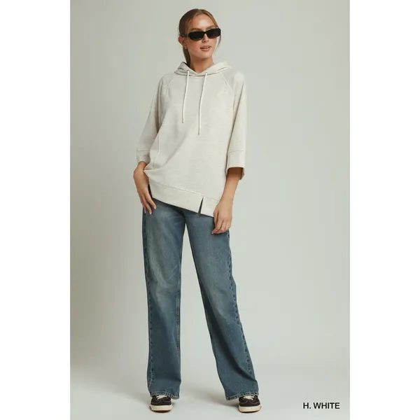Umgee 3/4 Sleeve Tunic Top with Graphic Hoodie - H. White - Medium - Image 4