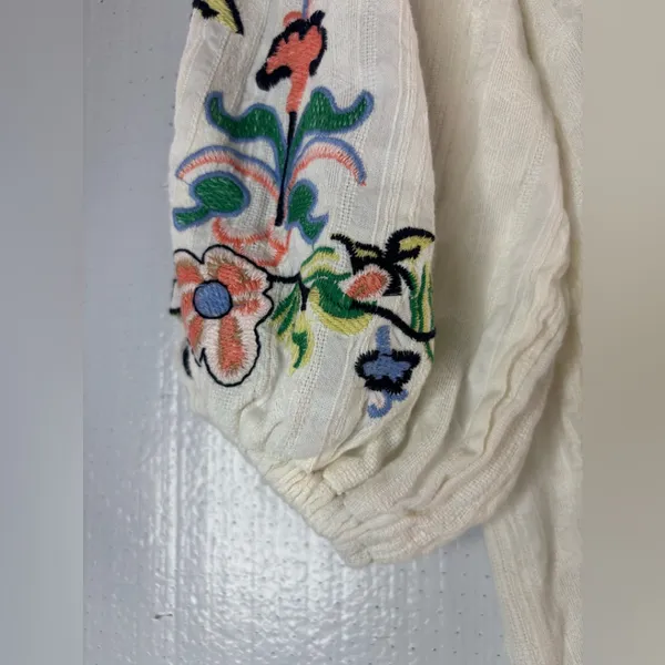 Max Studio L Boho Embroidered Cotton Front Tie Top - Image 4