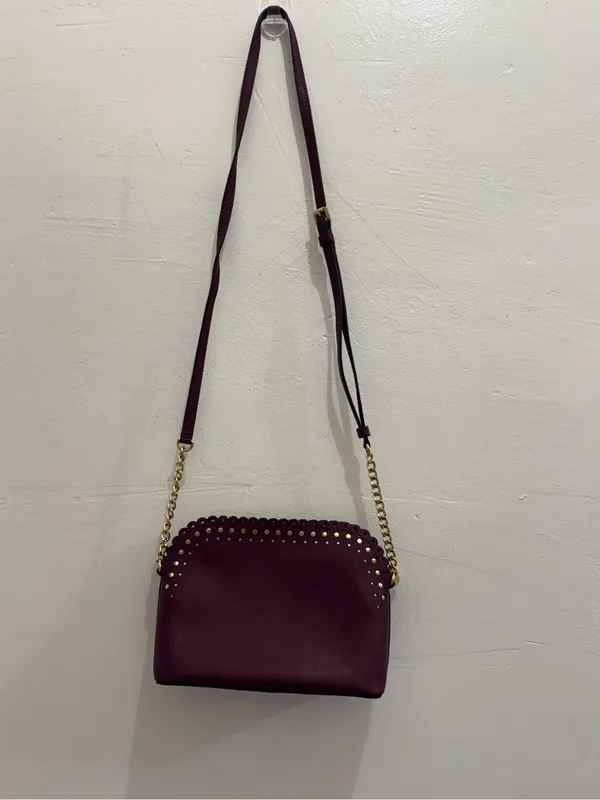 Michael Kors Cindy Large Dome Scalloped Studded Crossbody Bag – Plum / Wine - Image 2