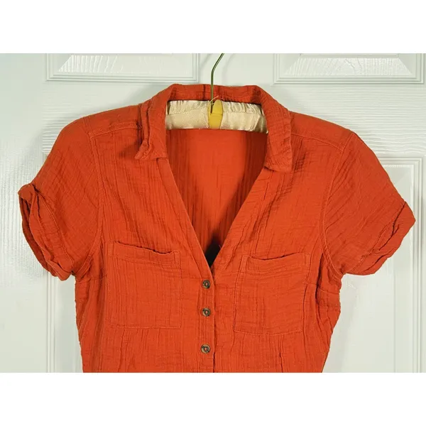 Abercrombie Cotton Gauze Romper Playsuit Womens S Orange Utility Fall Granola - Image 5