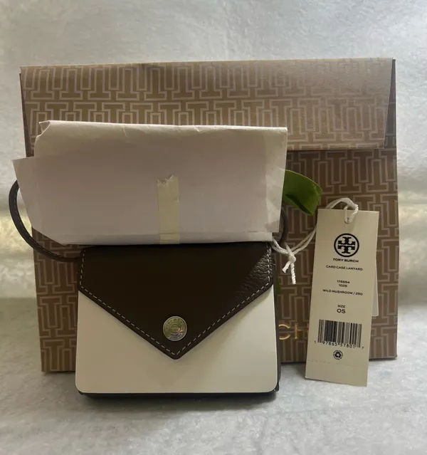 Tory Burch Brown Leather Card Case Lanyard NWT - Image 3