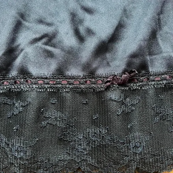 Black Satin Lace Trim Midi Skirt Whimsygoth Vintage Made in USA - Image 2