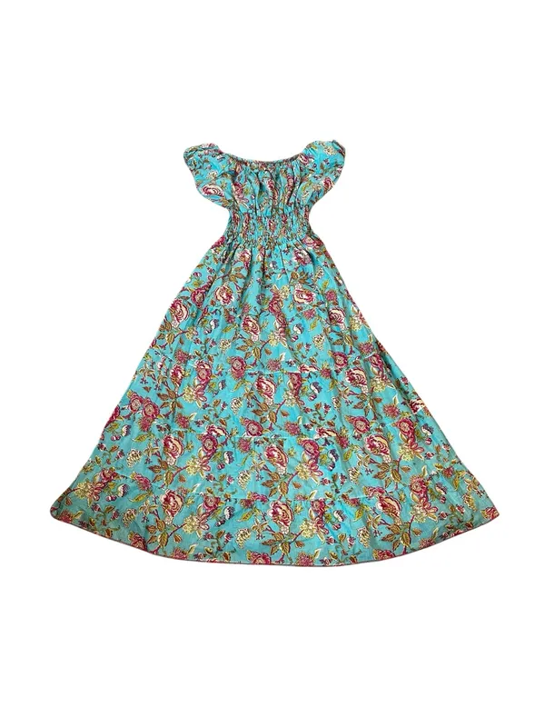 Women’s Floral Puff Sleeve Smocked Peasant Dress Midi Cottagecore Milkmaid - Image 3