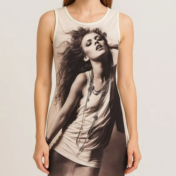 RCC Fashion Womens Mini Dress Graphic Photo Print Sleeveless White Small - Image 2