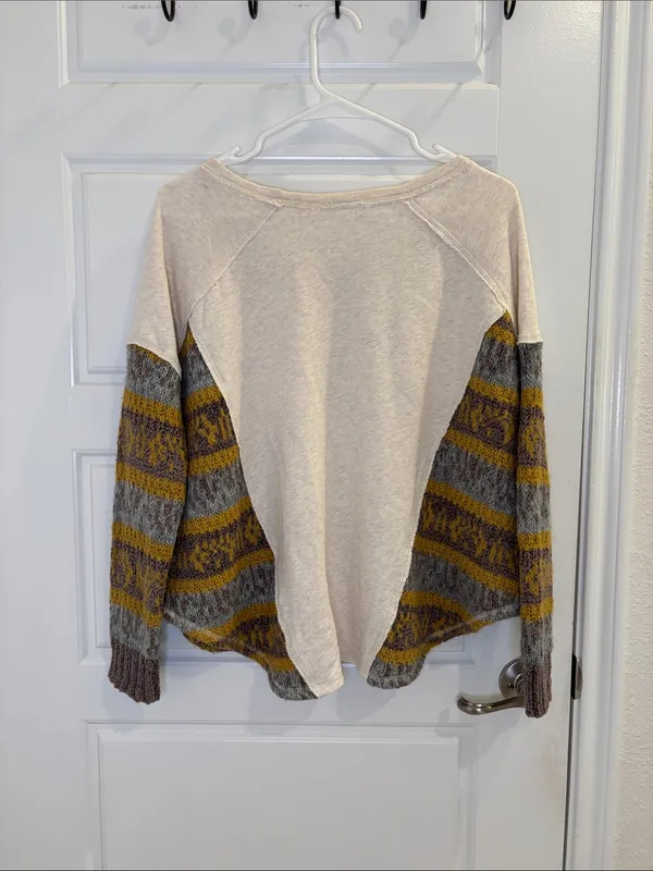 Free People XS Mixed Media Knit Sleeve Pullover Top Boho - Image 3