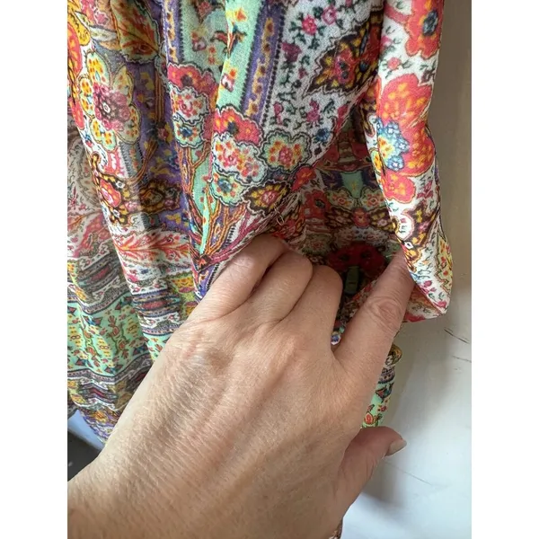 Brooks‎ Brothers Red Fleece Dress Women 12 Multicolor Floral Mini Preppy Boho - Image 7
