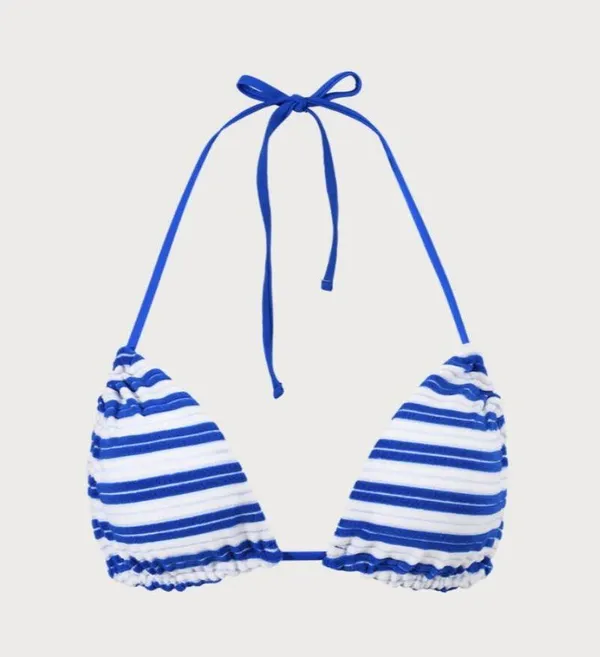 BERLOOK Navy Plush Texture Stripe Halter Bikini Top ONLY 03 Blue Size XL - Image 7