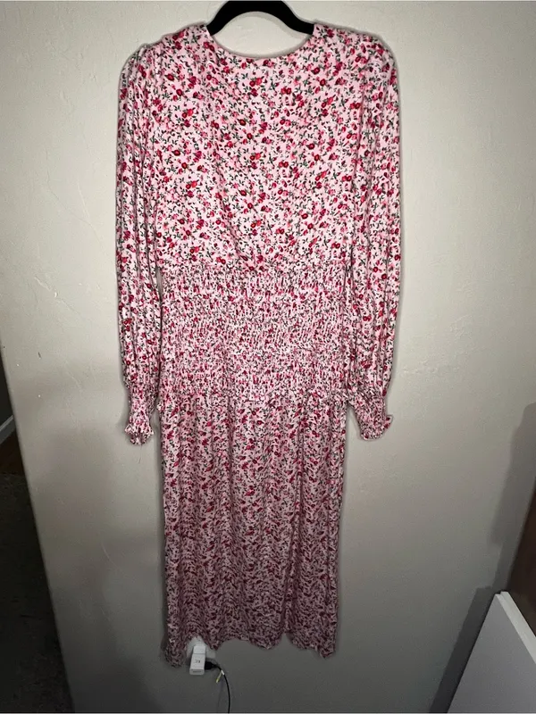 AFRM‎ Hazel Ditzy Floral Pink Smocked Waist Side Slit Romantic MIDI Dress - Image 10