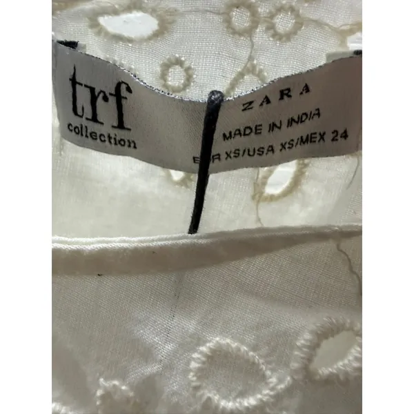 Zara TRF White‎ Eyelet Embroidered Cotton Tassel Boho Blouse XS NWT - Image 7