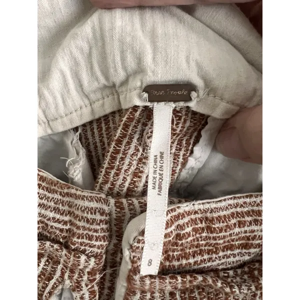 Free People “Light At Sunrise” Pants Women’s Size 8‎ Brown White Tapered Cotton - Image 6