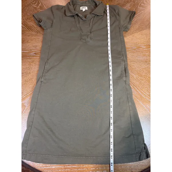 Pact Organic Cotton Polo Collared Shirt Dress Olive Green Pockets Size Small - Image 7