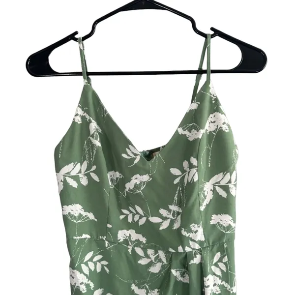 CMZ2005 Green Floral Sleeveless V-Neck Stretch Long Maxi Dress Women Sz XS - Image 3