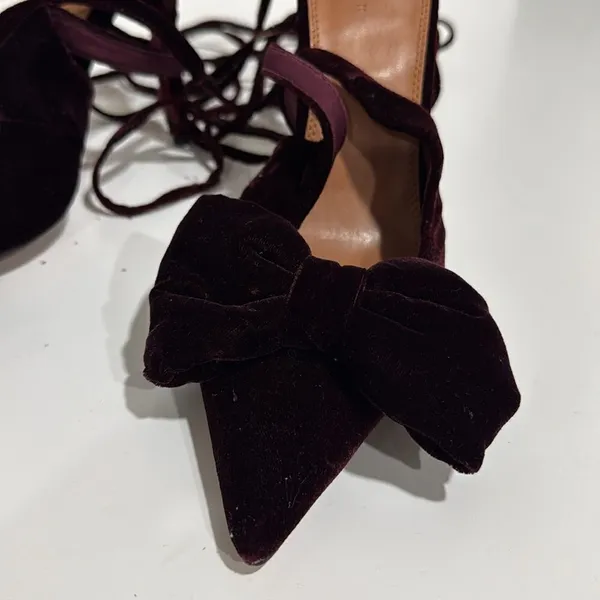 ASOS DESIGN Peony tie leg bow high heeled shoes in burgundy EUC - Image 4