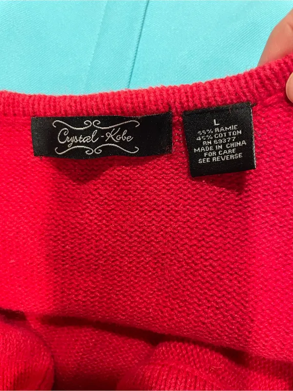Cute cherry red holiday winter snowman 90s cotton blend cardigan sweater - Image 7