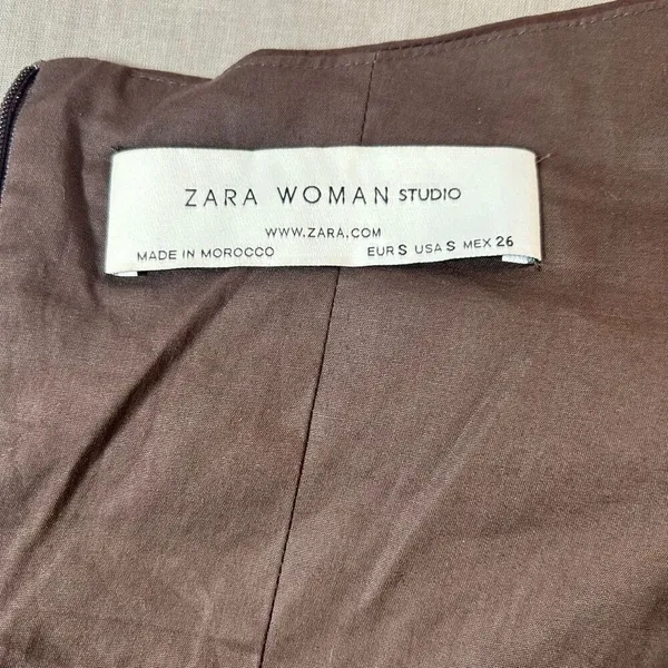 🔥5/$25 sale🔥 Zara Brown Long Sleeve Puff Sleeve ruched Body con Dress Size S - Image 11