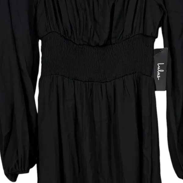NWT‎ Lulus Long Sleeve Smocked Waist Midi Dress Black Size XS Babydoll Milkmaid - Image 8