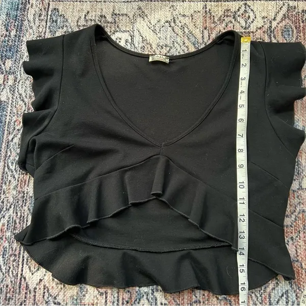 Free People Intimately Black Ruffle Plunge V-Neck Crop Top Peplum Size Large - Image 10