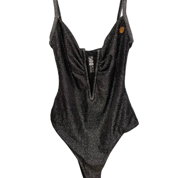 NWOT Dixxon Supreme Metallic One Piece Swimsuit XS Silver Sparkle High Cut - Image 3