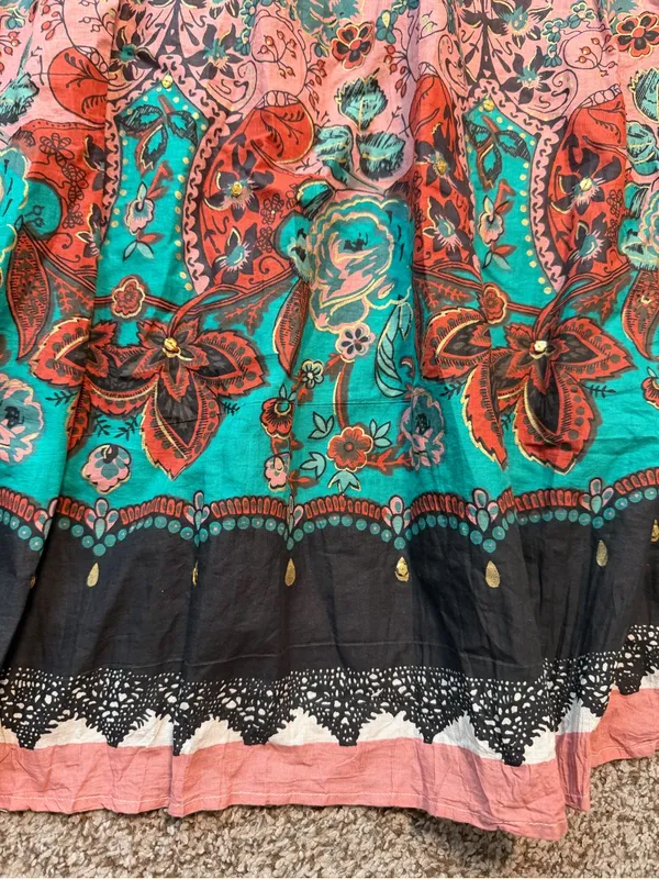 NWT Overdrive Plus 2X Boho Floral Crinkle Cotton Maxi Skirt Sequin Festival - Image 3