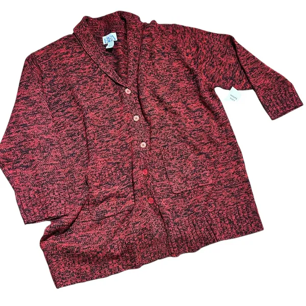 BFA CLASSICS Knit Cardigan Sweater NWOT Red Black Shawl Collar 4X Pockets Boho - Image 2