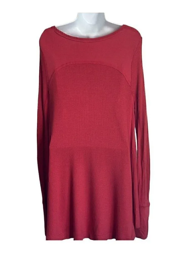 EUC FREE PEOPLE We The Free Malibu Waffle Knit Thermal in Washed Red - Size S - Image 8