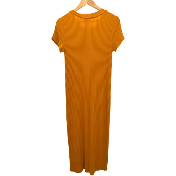 Free People FP‎ Beach Mustard Yellow Ribbed Maxi Dress Short Sleeve Small NEW - Image 6