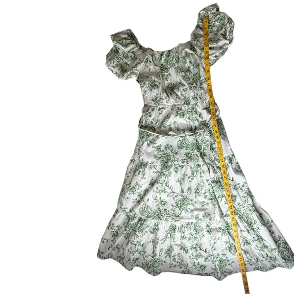 Rachel Parcell Off Shoulder Ruffle Tiered Floral Midi Dress Size 4 Sage‎ Toile - Image 12
