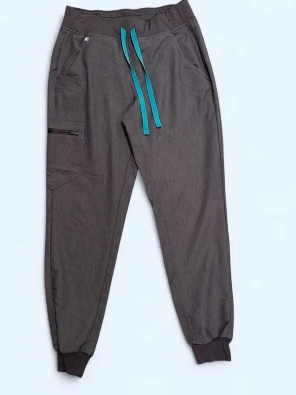 FIGS Technical Collection Gray Jogger Scrubs w/ Teal Drawstring - Size S - Image 2