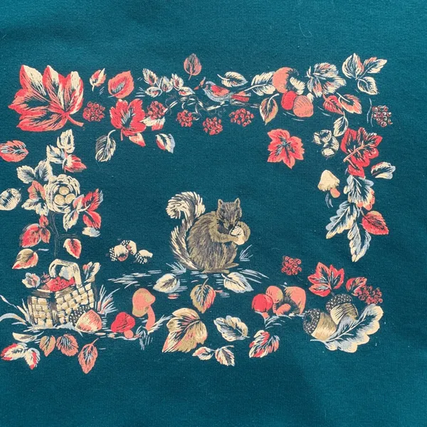Vintage Basic Editions‎ Sweatshirt Green Fall Leaves Squirrel Drop Shoulder OOAK Size M - Image 9