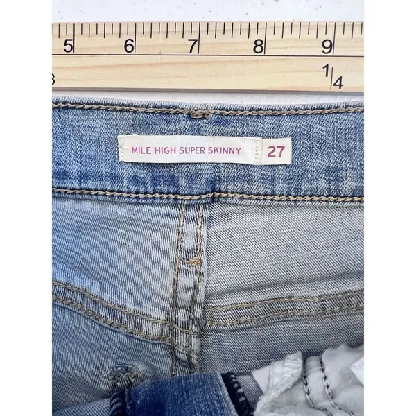 Levi's Mile High Super Skinny Jeans Size 27 Waist Light Wash Blue Stretch‎ Denim - Image 7