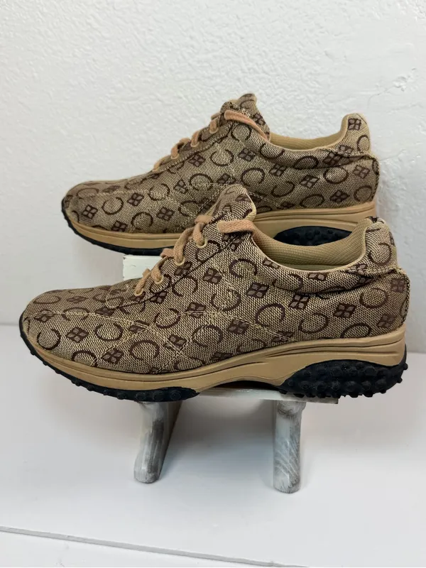 Giovani Studio Sneakers Women Size 9 Beige Brown Monogram Lace Up Casual - Image 2