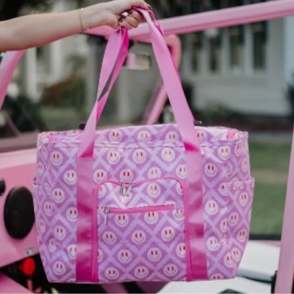 NWT Katydid Pink Smiley Face Oversized Foldable Tote Bag Large Travel Beach Gym - Image 4