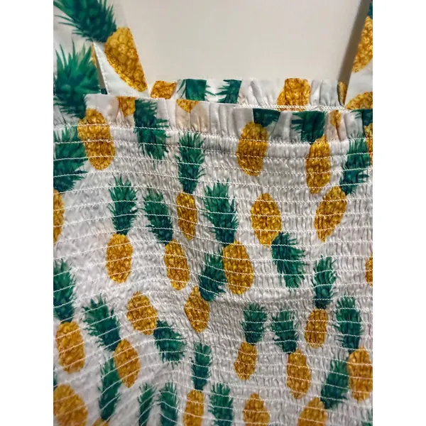 J.Crew Factory S Pineapple Smocked Tie Shoulder Peplum Tank Top White - Image 8