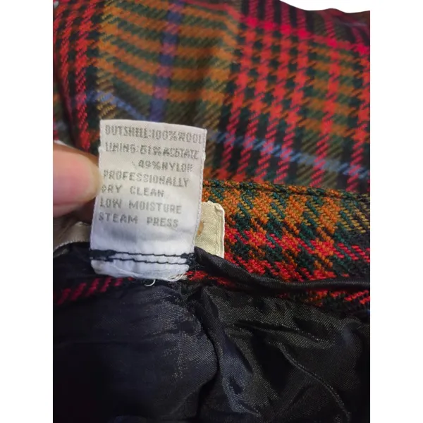 Vintage Schadder 100% Wool Tartan Plaid Pleated Midi Skirt Size 14 Red Green - Image 4