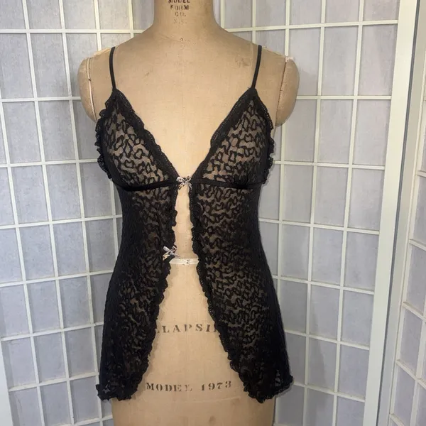 Vintage Victoria's Secret Y2K Fairy The Lacie Lace Babydoll Bow Sheet Black Cami - Image 6