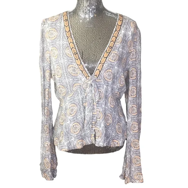 Free People Time of Your Life Blouse Ivory Combo Bell sleeves - Image 4